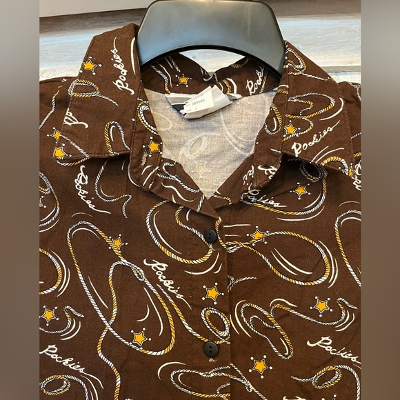 Rockies Ladies Brown Lasso Retro Cowgirl Button-Up Long Sleeve Blouse Size Small - Picture 3 of 10
